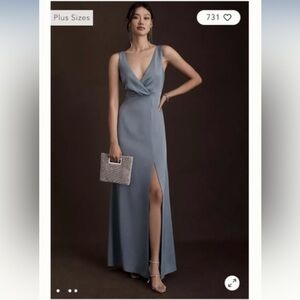 Anthropology maxi blue satin dress